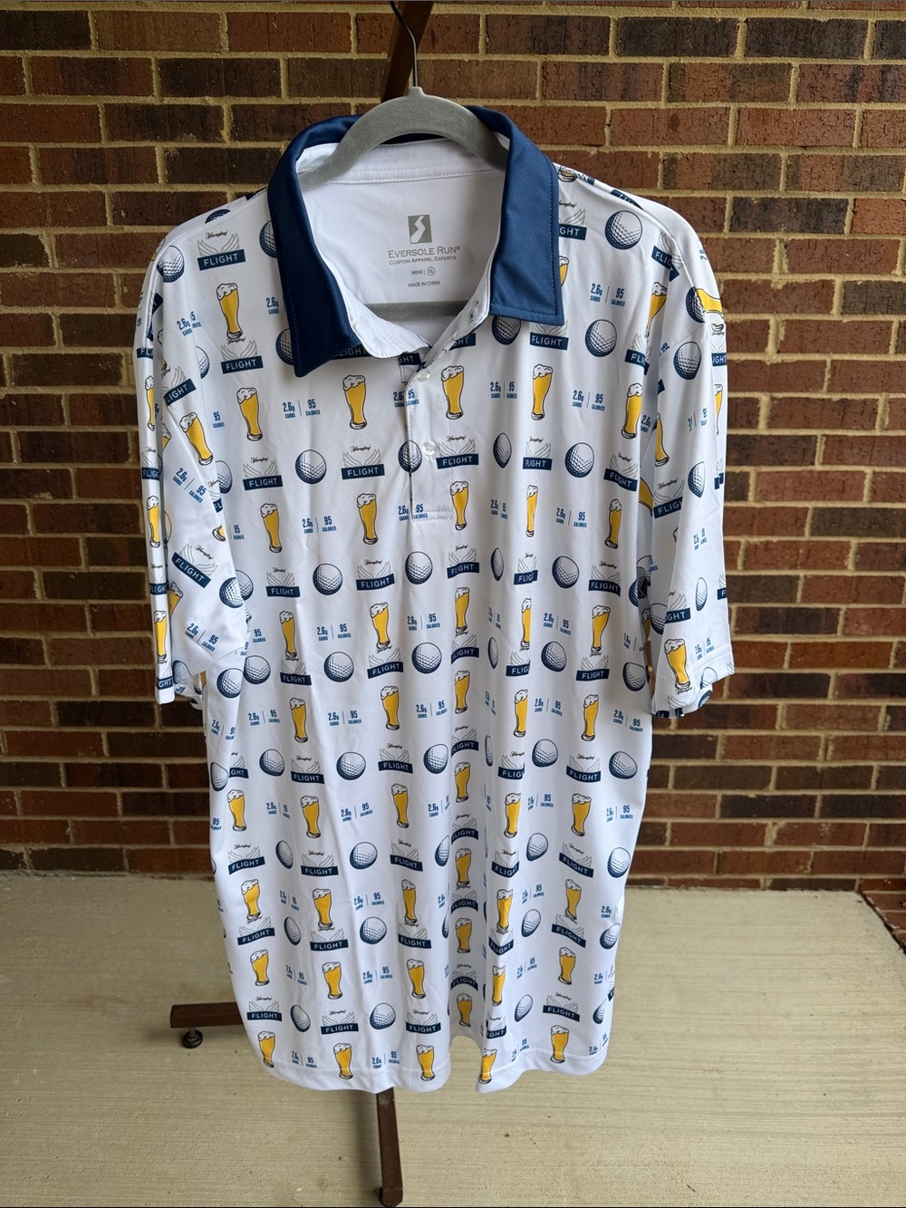 White & Navy Golf Polo Shirt with Yuengling Beer & Golf Ball Print